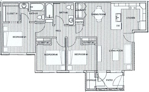 a floor plan of a 3 bedroom unit